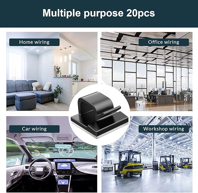 INCHOR Cable Management Kit 210 Pcs, 5 Cord Organizer for Desk, 28 Cable Clips, 100 Fastening Cable Ties, 4 Cable Sleeve Split, 10 Wire Organizers for Cords, 20 Zip Tie Mounts for Car Office Home