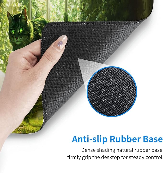 Cat Book Mouse Pad 31.5 X 11.8 Inch Big Desk Rubber Base Stitched Edges Keyboard Pad XXL Mouse Mat for Home Game and Office