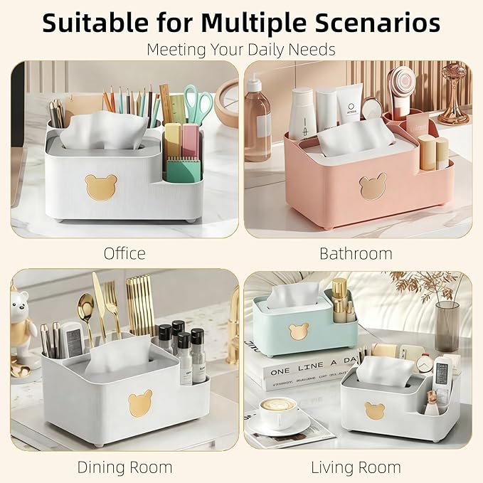 Multifunctional Tissue Box Cover with Storage,Square Tissue Box Holder and Remote Box,Modern Cube Tissue Cover Bedside Organizer for Nightstand End Table. (Pink)