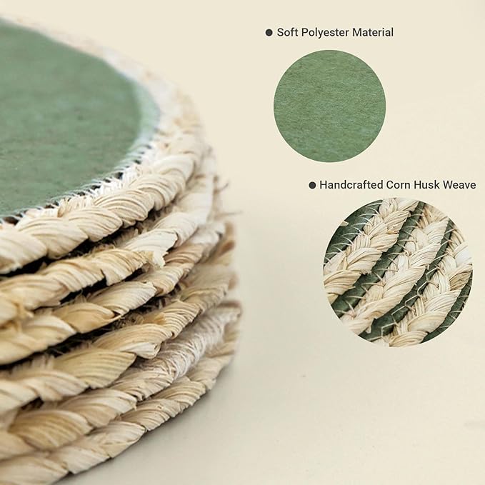 Noctiflorous 13 Inch Round Felt Placemats Set of 6 Heat Resistant Washable Non-Slip Table Place Mats for Kitchen Dining Table(Green, 6)