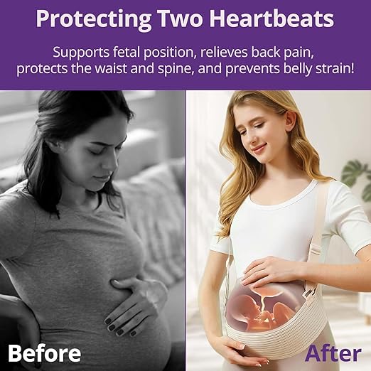 Maternity Belly Band with Back Support – Over-the-Shoulder Pregnancy Support Belt with Lumbar Support, Breathable Mesh Design, Strong Adjustable Hook & Loop Straps, No Digging Comfort for All-Day Wear (Beige-Pro, X-Large（187LB+）)