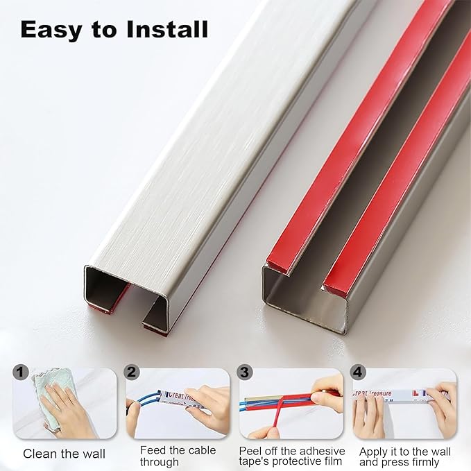 Stainless Steel Cable Hider,Metal Cable Condenser,Management Raceway of Cables,Cable Trunking Decorative,No Screws No Drilll Decorative Cable Hider for Home Office Kitchen(Silver,1x0.5in)