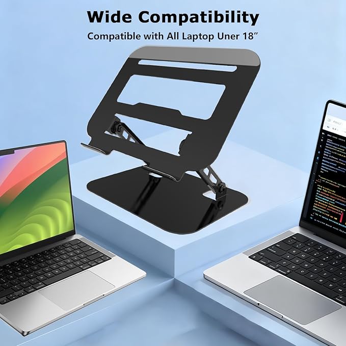 Adjustable Laptop Stand for Desk, Ultra Stable Metal Base Laptop Holder Riser, Fully Foldable for Storage and Easy to Carry, Fit for MacBook Pro/Air HP 14 All Under 16” Devices (Black)