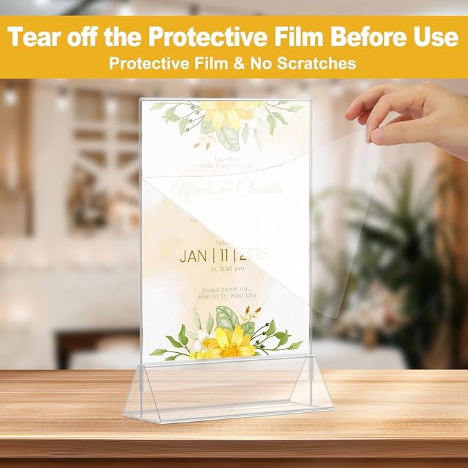 EHWINE 8 Pack Acrylic Sign Holder 8.5 x 11, Double Sided Clear Picture Frame Stand up Table Top Sign Holders, Clear Display Stand Menu Flyer Holder for Wedding Party (Provide Non-slip Mats)