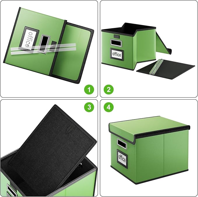 Portable Leather File Organizer Storage Boxes, Collapsible File Folder Organizer Boxes with Lids, Document Organizer, Decorative Filing Box Cabinet for Letter/Legal File Folder Storage