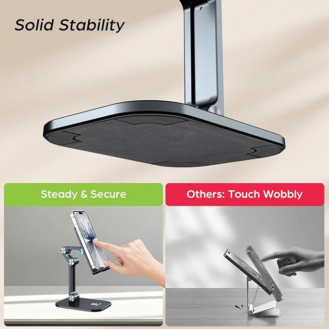 OCYCLONE Phone Stand, Cell Phone Stand Holder for Desk Office Accessories, Adjustable iPhone Stand Men Gift for Father Compatible with 4"-13" All Phones iPad Tablet - Black