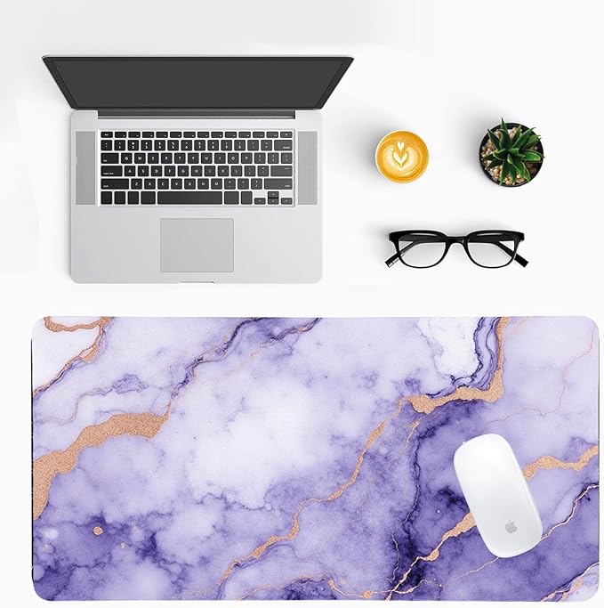 Modern Purple Marble Desk Mat, Luxurious PU Leather Desk Pad - Large Non-Slip Office Mat for a Stylish Gaming & Home Workspace, Aesthetic Desk Decor （27.56 * 13.78in）