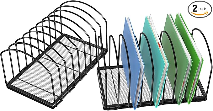 Simple Trending 2 Pack 9 Section Metal File Sorter Organizer for Desk Home Office, Black