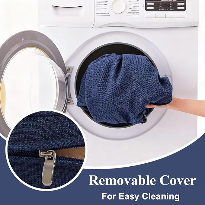 18x18 Inch Chair Pads for Dining Chairs 2 Pack with Ties Non Slip Washable Seat Cushion with Zipper Indoor Round Back Chair Cushions for Kitchen, Navy Blue