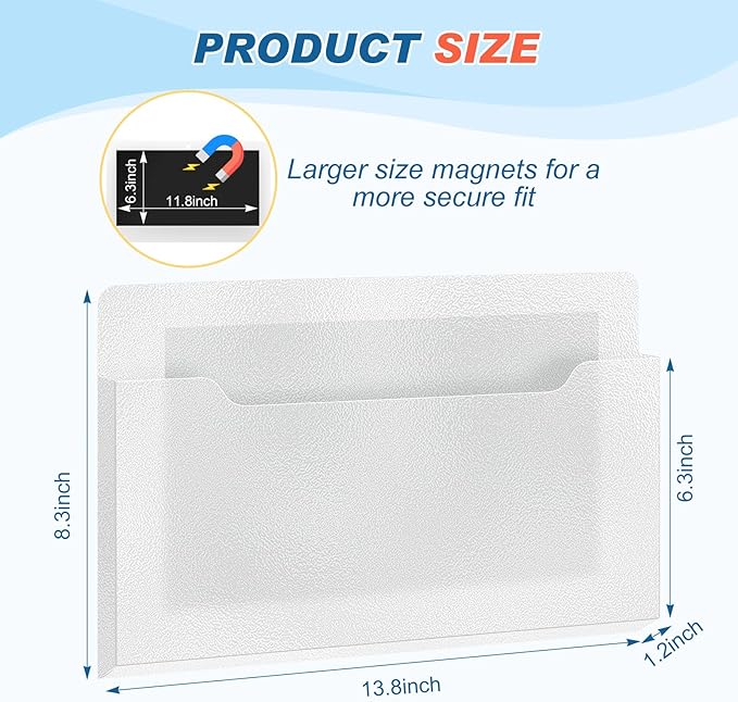 Fuutreo 6 Pcs Magnetic Wall File Organizer Magnetic Wall File Holder Refrigerator Magazine Holder for Mail Letters Paper(Clear,Horizontal-large)