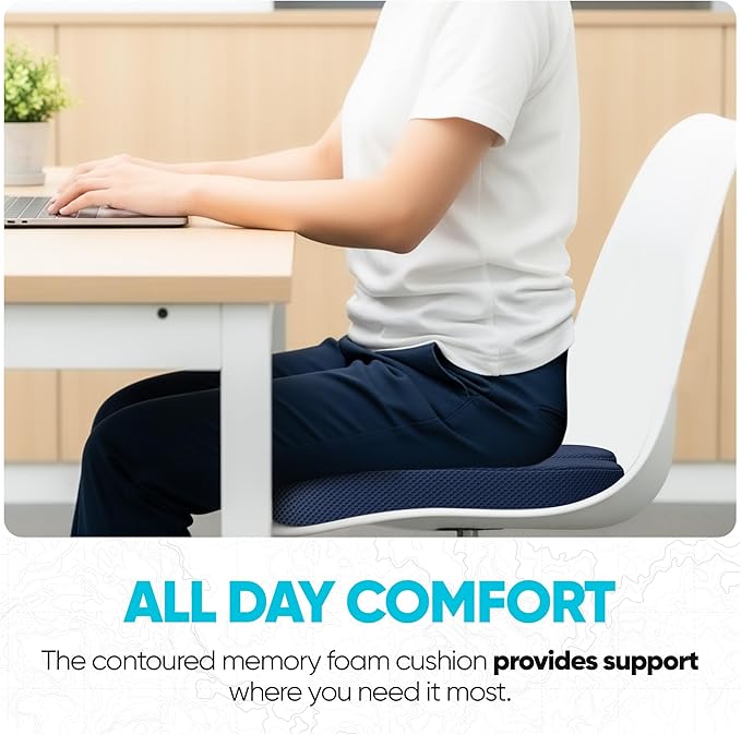 FORTEM Seat Cushion, Office Chair Cushion, Memory Foam Car Seat Cushions, Sciatica Coccyx Tailbone Pain Relief, Chair Cushions for Back Support, Sitting Pad for Gaming, Washable Cover, Non Slip