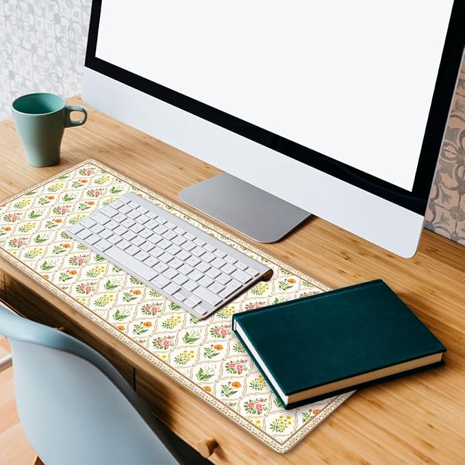 Floral Vintage Gaming Mouse Pad Cottage Floral Romantic Garden Large Gaming Mouse Mat with Stitched Edges,Non-Slip Waterproof Rubber Base Mous Mat 31.5x11.8 Inch