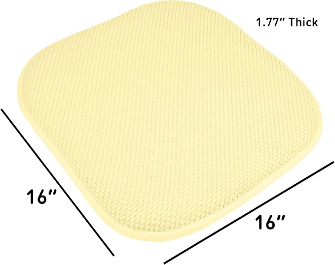 Sweet Home Collection Chair Cushion Memory Foam Pads Honeycomb Pattern Slip Non Skid Rubber Back Rounded Square 16" x 16" Seat Cover, 6 Pack, Yellow