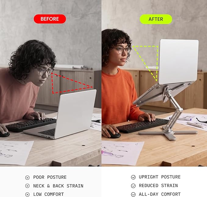 Model-X 2.0 Laptop Stand, Laptop Stand for Desk Adjustable Height, 360 Rotating Laptop Riser Aluminum Portable Foldable Computer Stand for MacBook Pro Air 10–17 inches (Polar White)