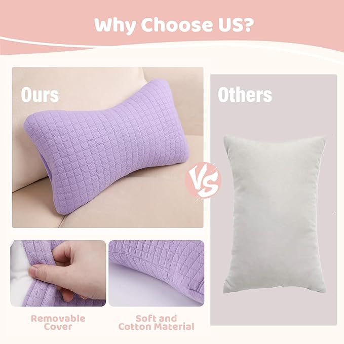 vocheer 11x7in Mini Travel Pillow, Small Pillows for Resting, Tiny Pillows for Neck, Wrist, Lumbar and Knee, Pets Pillow, Cotton, Cover Removable, Machine Washable (Purple-1PC)