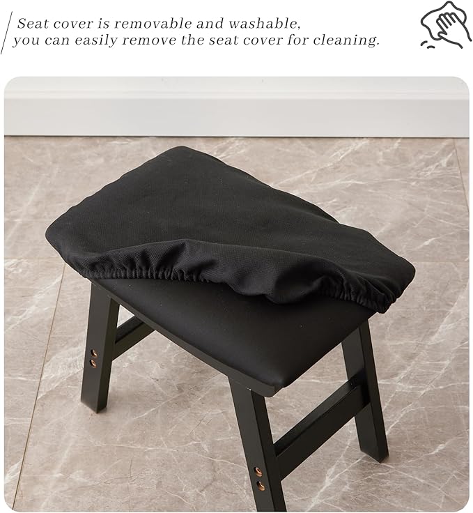 Kitsanery Foot Stool,Ottoman,Bamboo Small Sofa Foot Rest Under Desk,Extra Seating for Living Room, Bedroom and Kitchen (Black Stool Legs - Black Surface)