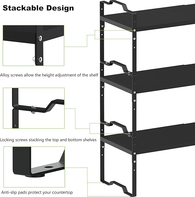 Jojocross Expandable Shelf for Cabinet Organizer Adjustable Stackable Spice Rack at Kitchen and Bathroom More, Counter Countertop Cupboard Organization Pantry Storage(MEDIUM/1PACK/BLACK)