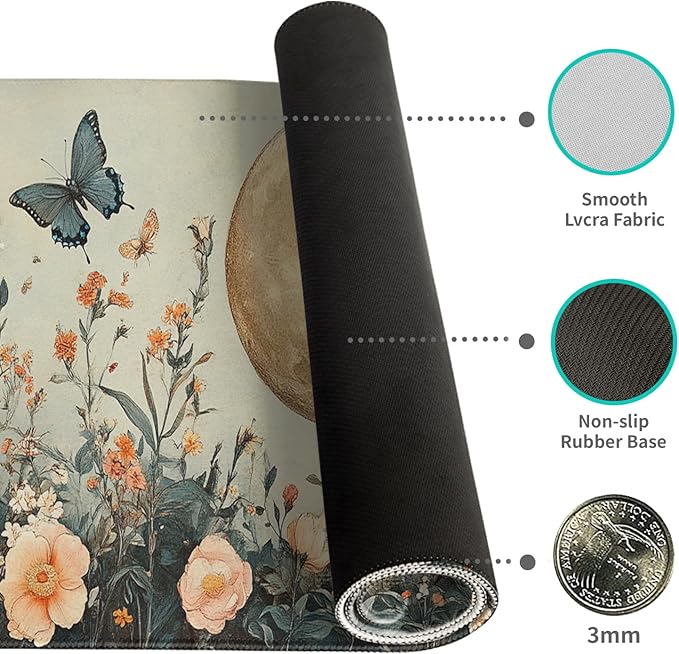 Desk Mat Mouse Pad Gaming Desk Pad XL Large Mouse Mat Office Decor Accessories (Butterfly Flower)