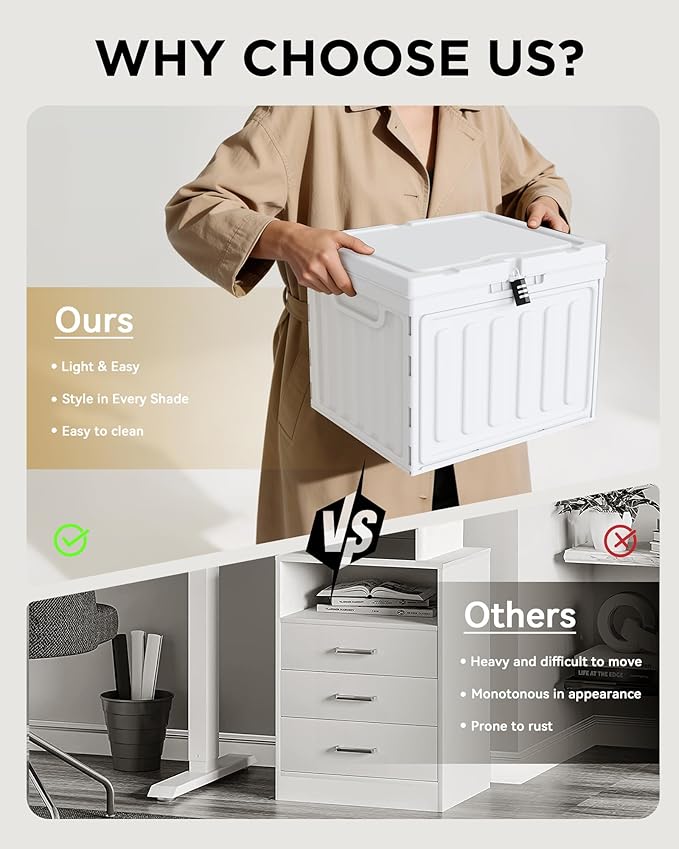 2 Drawer File Cabinets,Plastic File Box for Letter Size Hanging File Folders, Easy Carry Small File Cabinet for Home, Office, School,Stackable Storage Filling Box, White