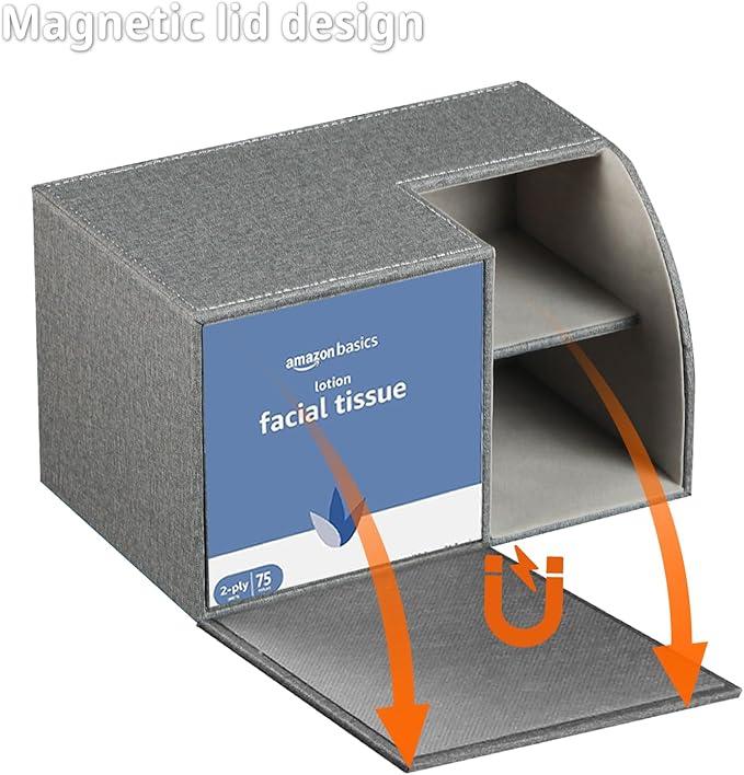 Square Tissue Box Cover with Storage, PU Leather Cube Tissue Box Holder, Remote Control Nightstand Organizer, Modern Desk Caddy for End Table, Bathroom, Bedroom, Home, Office Decor(Grey)