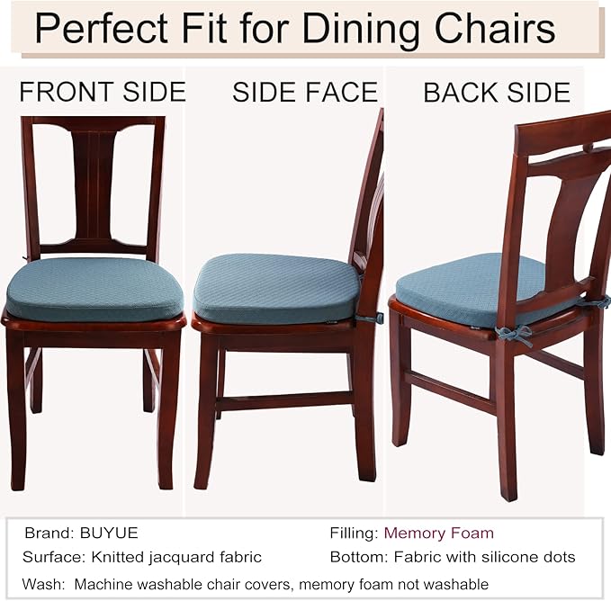BUYUE Luxury 100% Pure Memory Foam Chair Cushion 1 Pack, Jacquard 16" U-Shape Comfortable Dining Chair Pad, Removable Slip Resistant Kitchen Chair Seat Cushion, (1 Piece, Sky Blue)