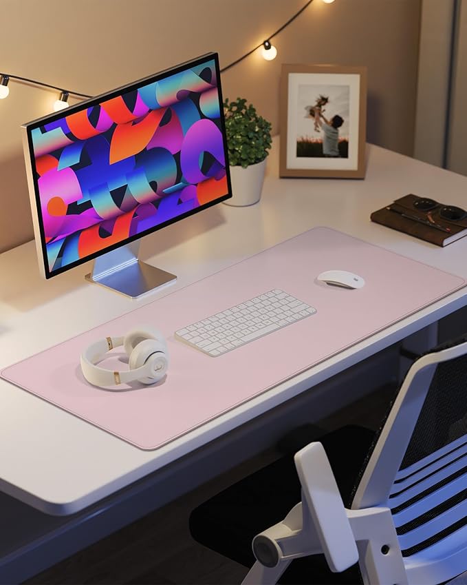 Desk Pad Mat - Leather Desk Pad Protector for Office and Home - Desk Organization and Accessories - Ideal for Large Mouse Pad and Desk Mats on Top of Desks(Pink,35.4" x 17")