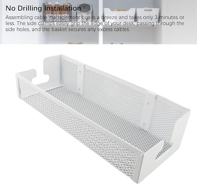 Yosoo Cable Tray Under Desk, Wire Organizer Under Desk Cable Management Box with Clamp Mount Desk Cord Organizer for Office Home