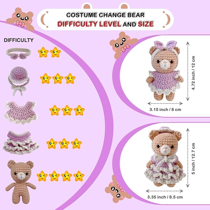 LoopMap Amigurumi Crochet Kit for Beginners with Removable Dress & Video Tutorials, DIY Bear Making Kit Includes Premium Yarn & Tools, Creative Gift for Adults Teens (Purple)