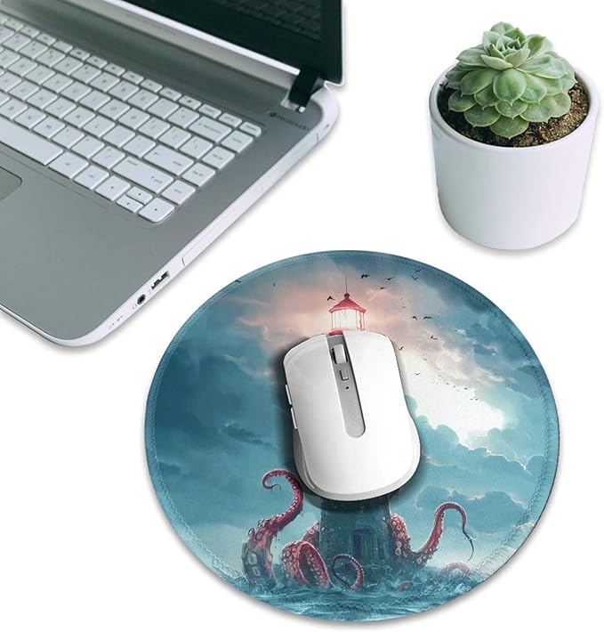Octopus Round Mouse Pad Premium Textured Mouse Mat Washable Mousepads with Extended Stitched Edges Non Slip Rubber Base Small Mousepad 7.9 X 7.9 X 0.12 Inches