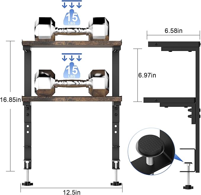 2-Tier Desk Shelf, Expandable Under Desk Storage, Clamp on Desk Shelf, Desktop Accessories for Offices, Study Rooms, and Game Rooms (Wood)