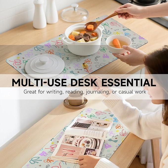 AUPET Leather Large Mouse Pad Desk Blotters – 35 x 17in Cute Desk Mat with PU Surface, Non-Slip Desk Pad Protector,Waterproof Desk Writing Pad for Office Home (Bow ties)