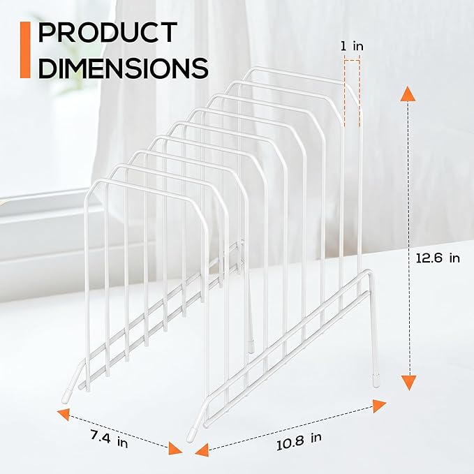 Incline Sorter Desk File Organizer, Metal Desk Magazine Folder Holder with 8-Section Vertical Compartments Rack File Organizer for Office, Home, School (2, White)