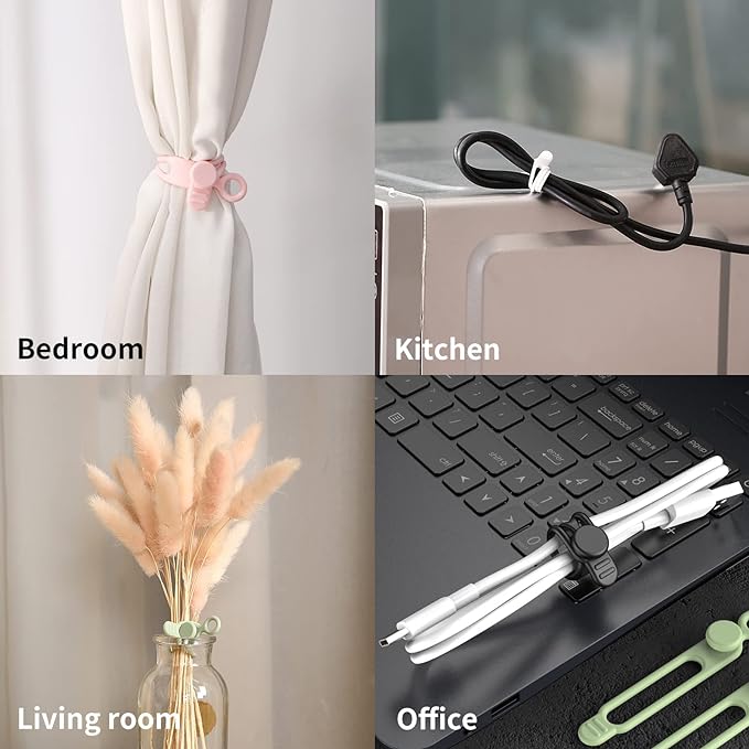 UMUST Silicone Cable Straps, 10pcs Extra-Long Reusable Hanging Organizer for Cables, Kitchen, Home, School (Black & White)