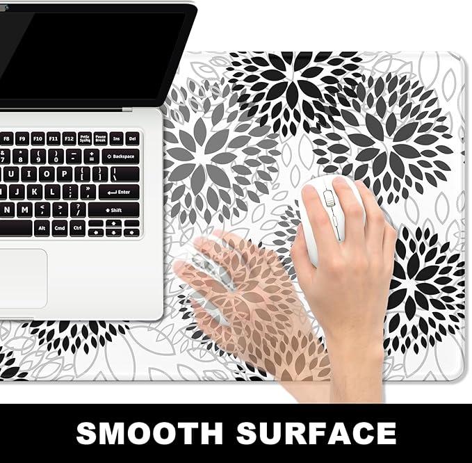 BOSOBO Large Mouse Pad, Desk Pad, XXL XL Extended Gaming Mouse Pad, Desk Mat for Office & Home, Long Keyboard Huge Mat, Desktop Full Cover 31.5 x 11.8 Inches, Minimalist White Black Flower