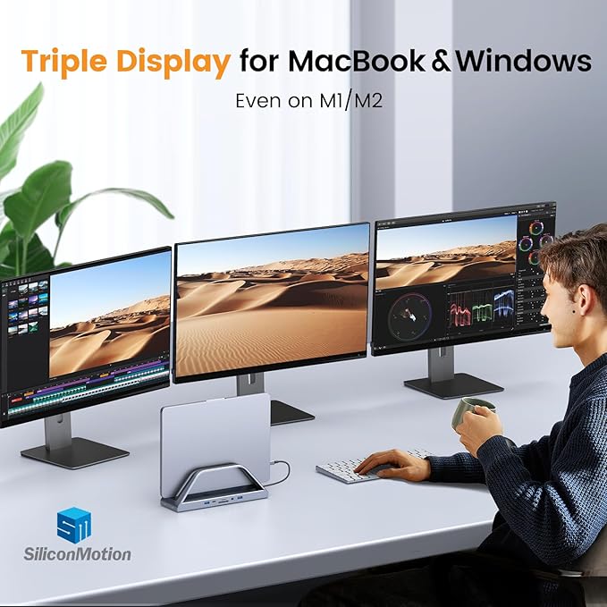 TobenONE 14-in-1 MacBook Pro/Air Docking Station Dual 4K Monitor, Laptop Docking Station Stand for MacBook M1-M5/Neo, Driver-Based, USB C Dock with 65W Power Adapter, 2 HDMI,VGA, 5Gbps USB, RJ45