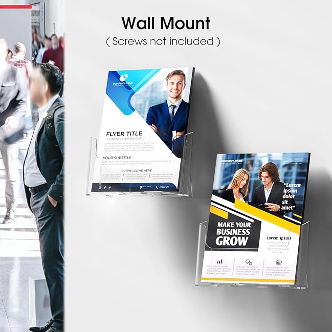 MaxGear Acrylic Brochure Holder 8.5x11 inch, Clear Plastic Literature Holder for Flyers, Pamphlets, Rack Cards and Booklets, Desk or Wall Mount, Acrylic Display Stand for Magazines, Office Use, 4 Pack