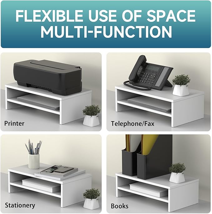 FITUEYES Monitor Stand - 2 Tier Computer Monitor Riser Shelf, Wood Desktop Stand for Laptop Computer Screen, Desk Organization, Office Supplies