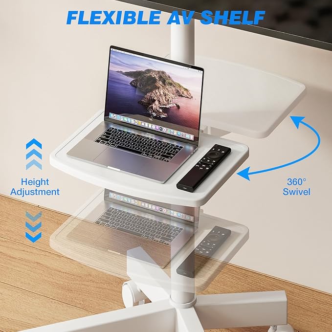 Rolling TV Stand with Shelf for 23-65/32-85 inch TVs up to 88lbs, Portable Mobile TV Cart with Silent Wheel, Tilt & Height Adjustable Universal Corner TV Stand for Bedroom, Living Room (White, 23-65")