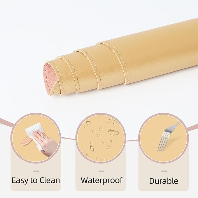 Makeup Mat for Vanity to Protect Desk Top 35.4 x 15.7in, Dual-Sided Makeup Mat, Easy to Clean Desk Pad - Waterproof and Oilproof Vanity Accessories (Gold and Pink)