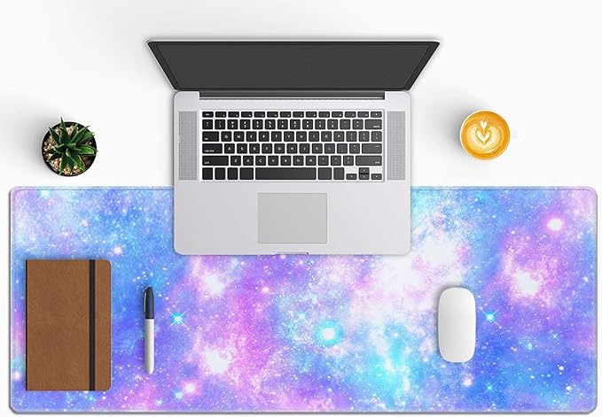 Magical Galaxy Star Desk Mat Pink and Blue Mouse Pad Large Dark Aesthetic Desk Pad Gaming Mousepad Extended XL 31.5 x 11.8 in Laptop Computer Mouse Keyboard Mat