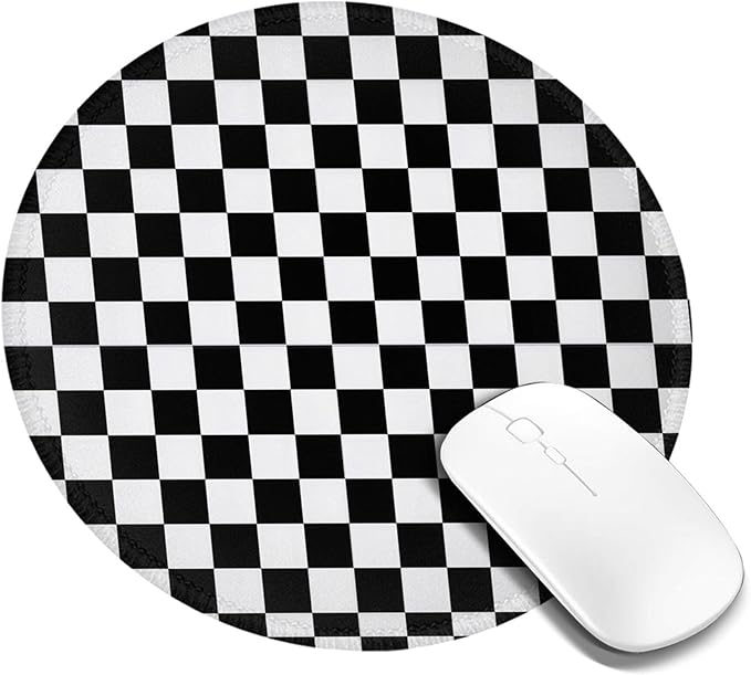 Black and Wite Checkerboard Round Mouse Pad Premium Textured Mouse Mat Washable Mousepads with Extended Stitched Edges Non Slip Rubber Base Small Mousepad 7.9 X 7.9 X 0.12 Inches