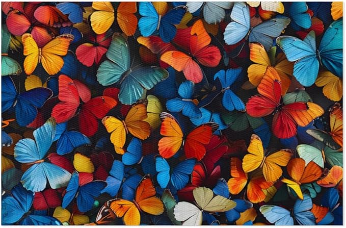 Placemats Set of 4 Heat-Resistant Rectangle Place Mats Vintage Art Butterfly Washable Plastic PVC Dining Table Mat Non-Slip Wipeable Woven Vinyl Placemat for Kitchen Patio Table Decor
