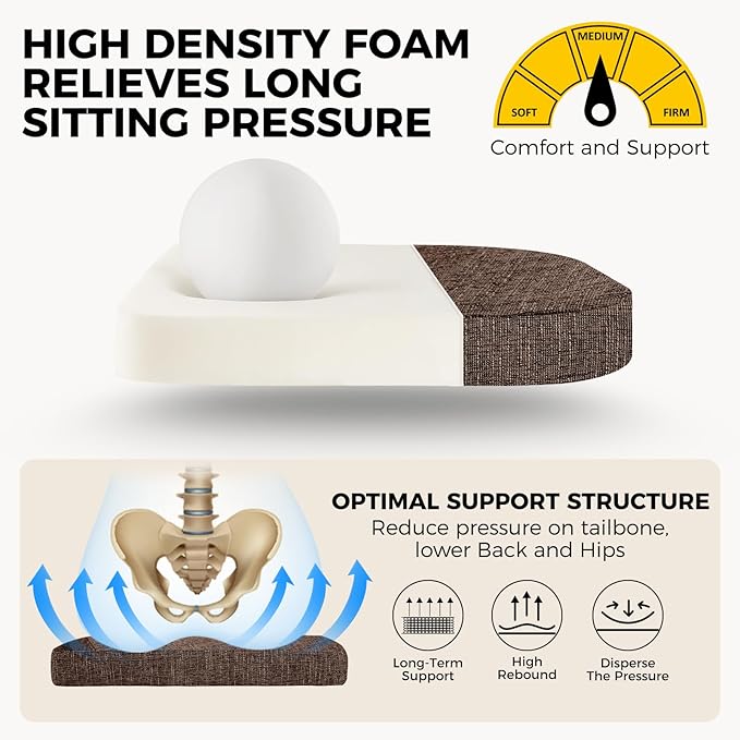 downluxe Indoor Chair Cushions for Dining Chairs, Soft and Comfortable Textured Foam Kitchen Chair Pads with Ties and Non-Slip Backing, 16" x 16" x 2", Brown, 6 Pack