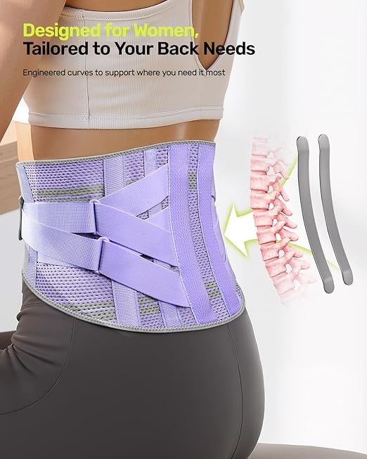 Rakiie Back Brace for Lower Back Pain Women with 9X Support System, Ergonomic Lumbar Support for Pain Relief, Breathable Mesh Design with 3D Silicone Pad for Sciatica, Purple Size M (Waist: 32.3"-39.8")
