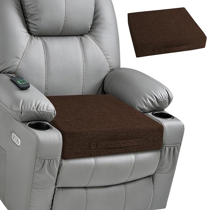 Recliner Cushions for Elderly Square Chair Pads with Non-Slip Bottom for Couch Armchairs Booster Comfy 20"x20"x3.8" Recliner Cushion for Long Sitting with Washable Cover 1 Pack Brown