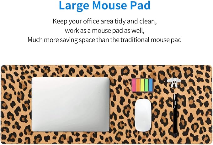 Leopard Skin Pattern Large Mouse Pad & Desk Mat Cheetah Print Extended Mousepad Non-Slip Rubber Base Laptop Computer Keyboard Pad for Gaming, Office & Home Decor, XL - 31.5" X 11.8"