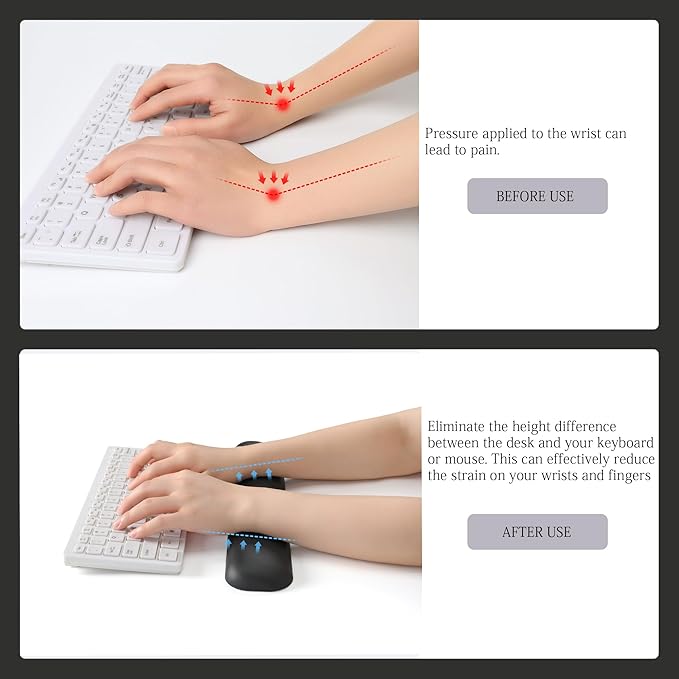 UnivoColors Design-Medium Wave Keyboard Wrist Rest of Medium, Artificial Sheepskin+Memory Foam+Ergonomic+Anti-Slip Gel, Resilience Support During Work and Gaming,Keyboard Accessory,Black