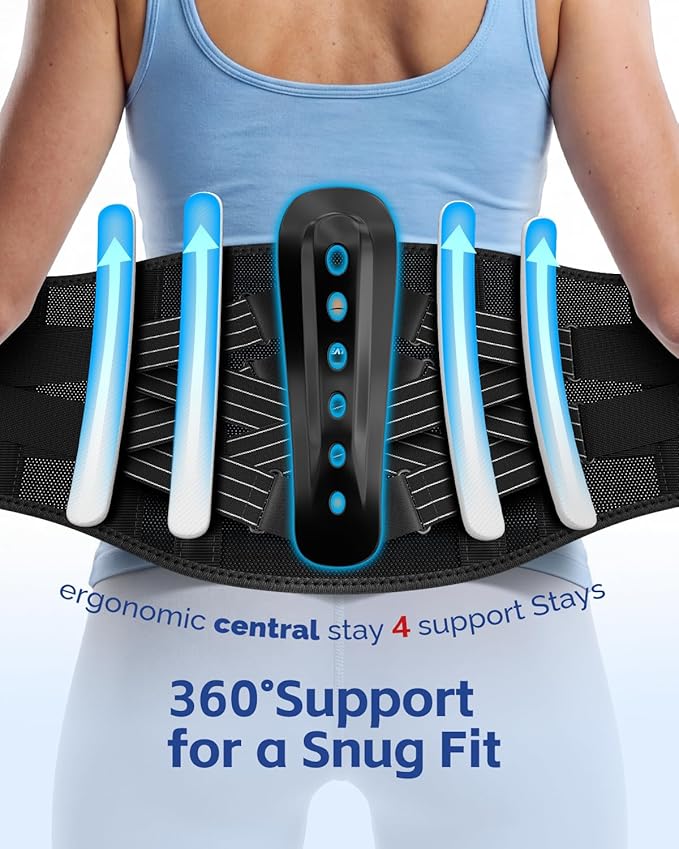 FEATOL Back Brace for Lower Back Pain Women Men, Removable Dual-Side Spine Lumbar Pad with Snug Fit, Adjustable Support Belt for Work, Orange, Size XL 39-45"