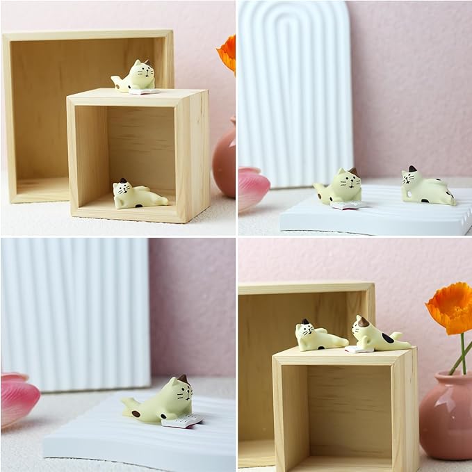 RAQWI Cute Mini Lazy Cat Reading Book Figurine Resin Cat for Office, Home Decoration Perfect Cute Cat Gift for Cat Lovers
