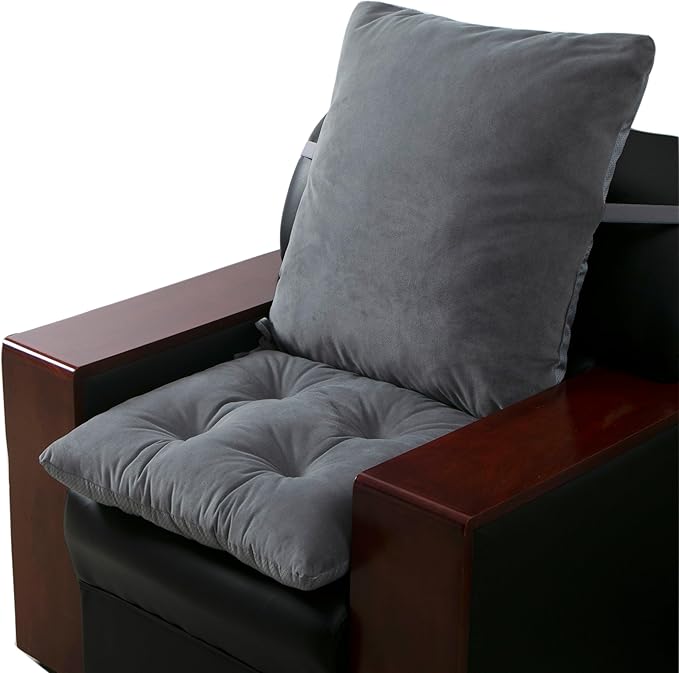 ALIBO Extra Large Recliner Low Back Lumbar Support Pillow and Tufted Seat Cushion Set with Adjustable Straps,Wood Rocking Chair/Egg Chair Swing Nonslip Highback Backrest with Ties